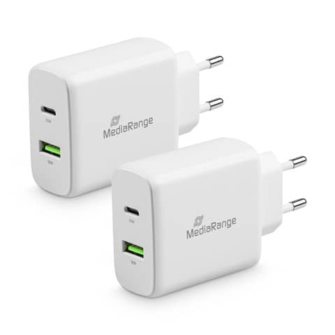 Caricabatterie rapido 43W con uscita USB-A e USB-C Media Range bianco MRMA113